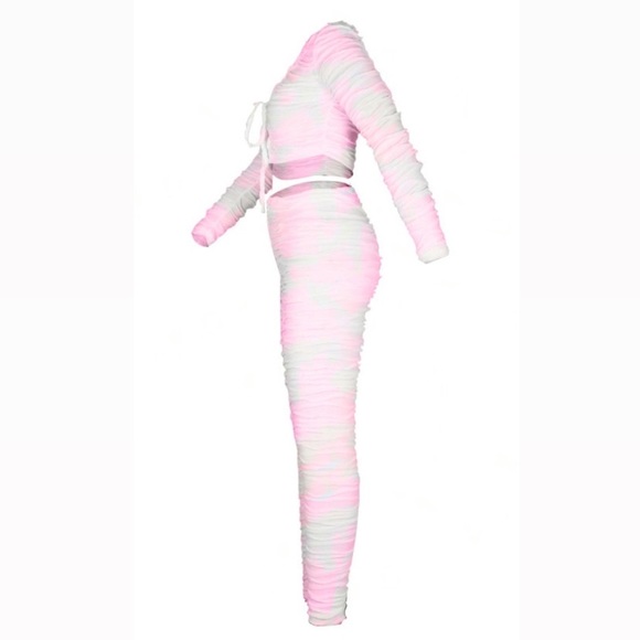 Pink and White Tye Dye Ruched Pants Suit π - Picture 5 of 5